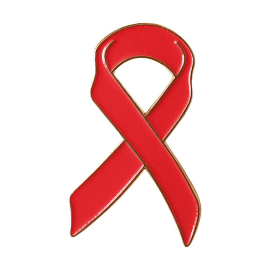 red ribbon lapel pin